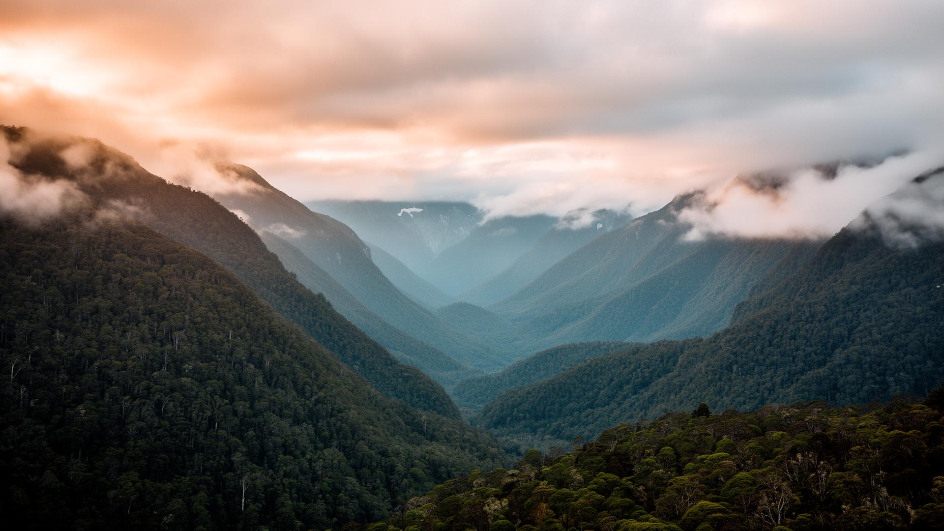 Vista panorâmica da mata atlântica ao amanhecer